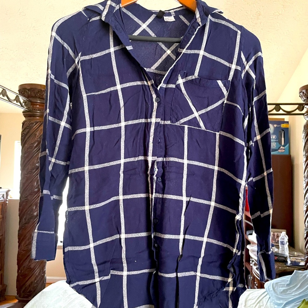 Navy blue plaid H&M button up
